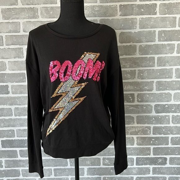 PINK Victoria’s Secret Medium | Sequin Black Sweater (Boom!) |Like New Condotion - Picture 1 of 10